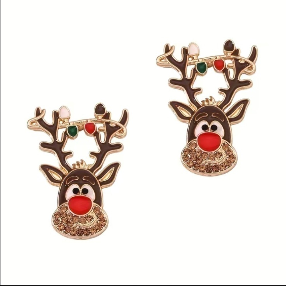 Rudolph the Red Nosed Reindeer Style Christmas Earrings - Picture 2 of 2